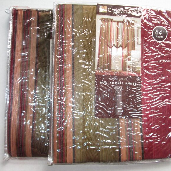 Chris Madden Set of 2 Panels Majestic Red Green Stripe Sheer 50"x84" NIP New - Picture 1 of 9